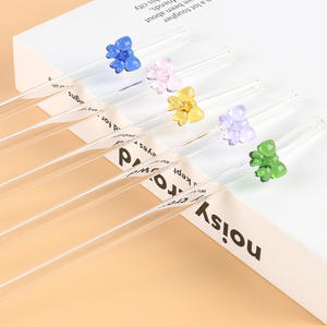 Neue Günstige Mode Schleife 200*8mm Lange Gebogene Wiederverwendbare Borosilikat Trinkhalme für Tassen, Flaschen und Becher, Trinkzubehör aus Glas mit Anhänger - Product Image 2