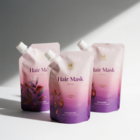 Sac pochette d'emballage de recharge de pâte de masque capillaire Doypack debout noir mat imprimé personnalisé