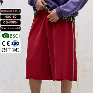 Custom Men's logo Print Elasticated Waist Soft Wash Shorts Bagggy Red Raw Hem <b>Crop</b> <b>Joggers</b> - Product Image 1