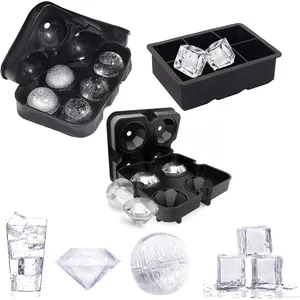 Rayshine Reusable Silicone Ice Cube Molds 3-Piece Set Square Whiskey Ball Diamond Ice Mold Silicone Ice Cube Tray With Lid