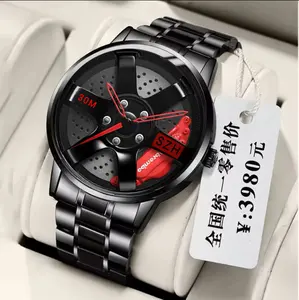 Girar 360 graus Car Hub Wheel Watch Homens Quartz Relógios Esportes À Prova D 'Água Car Classic Watch Homens Moda Reloj