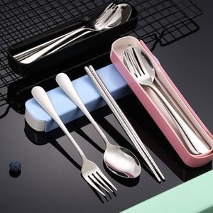 Juego de Cubiertos Portátiles de Acero Inoxidable de Color Personalizado, 3 Piezas, Cubertería Plana para Exteriores, Palillos, Tenedor y Cuchara Plateados para Viaje - Product Image 3