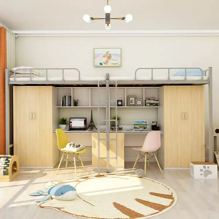 Camas de estudiante de apartamento de madera y acero personalizadas modernas para dormitorio, escuela, dormitorio, hogar, oficina y estudio