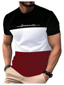 T-Shirt Slim Fit a Maniche Corte da Uomo, Stampa Dreamer a Blocchi di Colore Nero Bianco Rosso, Casual con Collo Tondo - Product Image 1