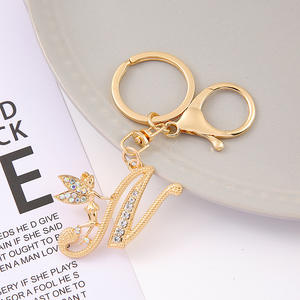 En stock vente en gros de 26 initiales diamant ange lettre porte-clés métal étincelant en alliage de zinc génie or porte-clés lettre diamant - Product Image 4