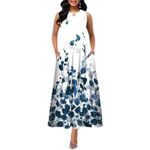 Abito da Spiaggia <span class=keywords><strong>Casual</strong></span> Senza Maniche con Stampa Floreale in Stile Europeo-Americano per Donne, Lunghezza a Terra in Chiffon con Vita Naturale, Lavabile - Product Image 5