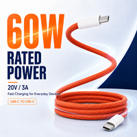 Kabel Pengisian Cepat USB Type C 60W OEM ODM 1m Magnetik, Kabel Kepang Tembaga Berlapis Timah, Dapat Diatur Sendiri, Logo Kustom untuk Ponsel
