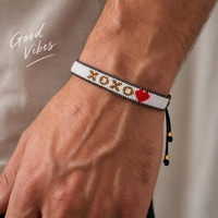 Gelang Manik-manik Go2boho Pola Hati Merah Putih MOM dengan Tali Hitam yang Dapat Disesuaikan, Mutiara Imitasi, Perhiasan Hadiah Trendi
