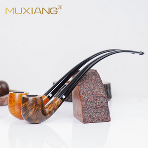 Muxiang Wooden Tobacco Pipe Bent Type 9mm Filter Solid Briar Wood Smoking Pipe For Men Gift - Product Image 1