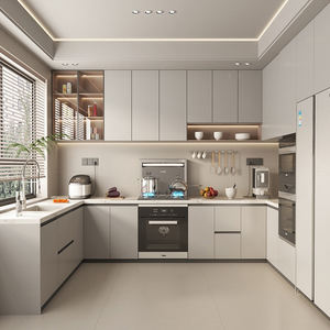 Meubles de <span class=keywords><strong>cuisine</strong></span> haut de gamme, neufs, sur mesure, pour petits appartements, modulaires, en mélamine ignifuge, avec combinaison de couleurs en bois. - Product Image 1