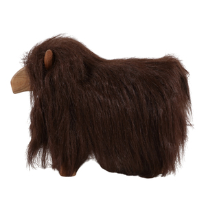 Scultura di mucca delle Highland, realizzata a mano in legno e pelliccia, decorazione per casa, ufficio e scaffali. - Product Image 5