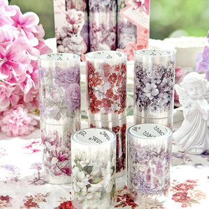 6 لفات/مربع شريط عنصر الأزهار الرجعية مصنوعة من مادة الحيوانات الأليفة شفافة مقاومة للماء ديي قصاصات مجموعة الشريط الديكور - Product Image 3