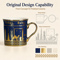 Mug à café en céramique plaqué or avec poignée dorée, souvenir des Émirats arabes unis, Dubaï, tendance rétro, cadeau haut de gamme, tasses en céramique personnalisées, OEM, vente en gros