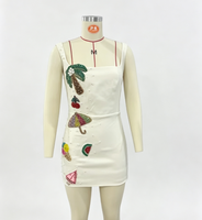 SB3928 Hoge Kwaliteit Sexy Slim Fit Handgestikte Fruit & Palmboom Kristal Beaded Lace-Up Bodycon Avondjurk Korte Rok