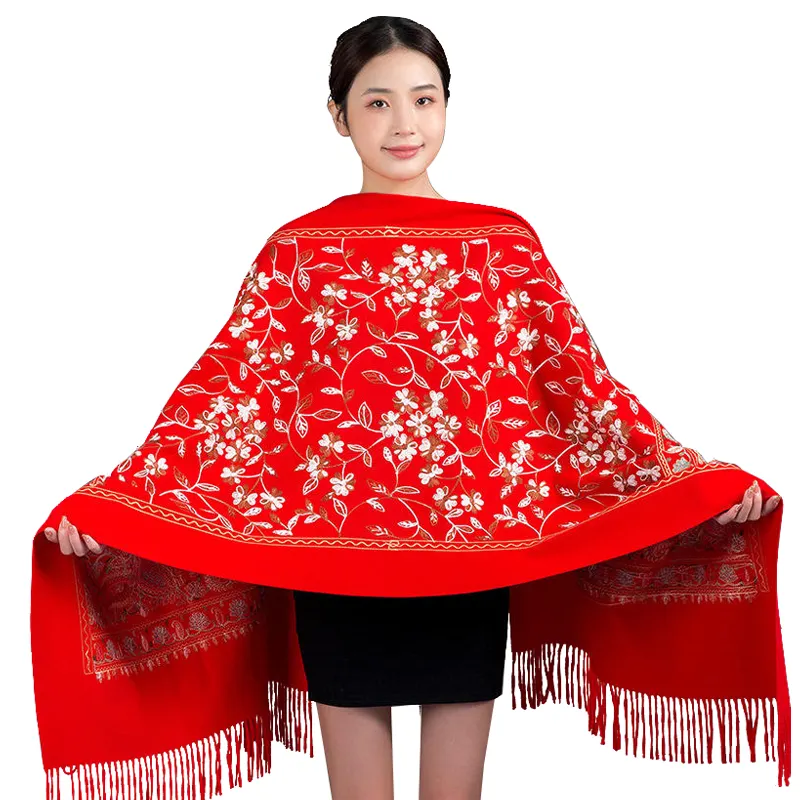 Tinh khiết giả Pashmina khăn choàng khăn cổ điển Allover thêu mùa đông jamawar KASHMIR Cashmere phụ nữ người lớn