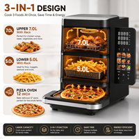 Freidora de Aire Eléctrica Anbolife de Fábrica con Funciones para Hornear Pizza, 7L + 5L + Cesta Doble de 12 Pulgadas, Pantalla LCD Táctil Plegable