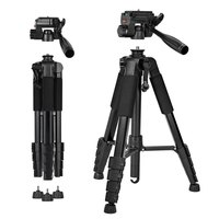 Trépied portable numérique compact de 1,8 m pour téléphone et appareil photo, noir, avec anneau lumineux, idéal pour selfies, diffusion en direct et voyages