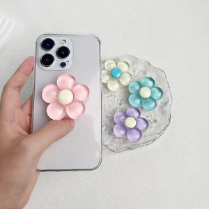 Support de téléphone pliable en résine transparente, 1 pièce, fleur couleur bonbon, avec poignée rétractable florale mignonne pour appareils mobiles - Product Image 3