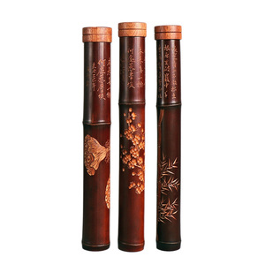 Hand Carved Bamboo Incense Tube 3pcs Set With Calligraphy And Floral Design For Home Office Aromatic Use - Product Image 5