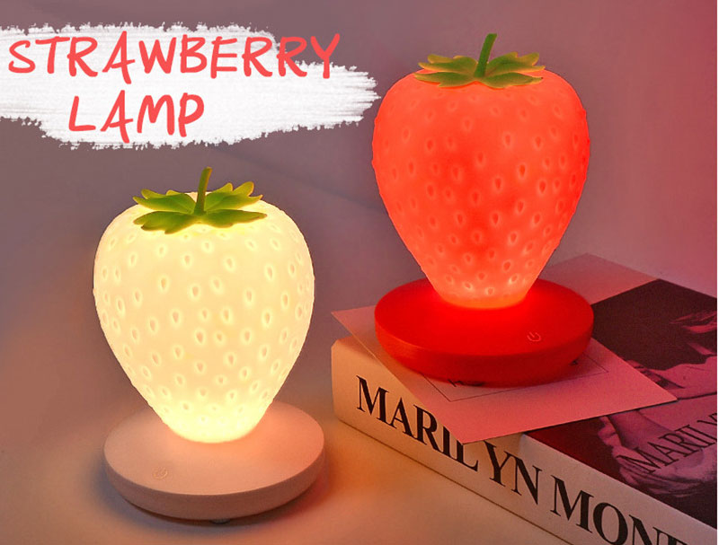 Luce Notturna A Forma Di Fragola, Simpatica Lampada A Forma Di Fragola In Silicone Per Cameretta Dei Bambini A Led Luce Notturna Per Bambini Rossa~p137893262