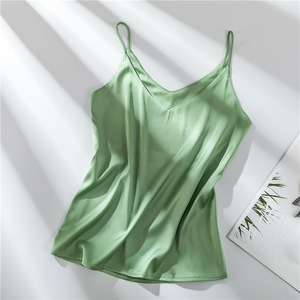 Mùa Hè Chất Lượng Tốt Dây Đeo Mỏng Lụa Phụ Nữ Sexy Halter V Cổ Không Tay Vest Mềm Đồ Lót Phụ Nữ <span class=keywords><strong>Singlet</strong></span> Satin Tank Tops - Product Image 6