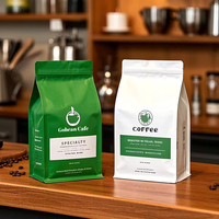 Sachet de café mat à huit soudures latérales avec valve de dégazage unidirectionnelle, pochette à fond plat refermable à fermeture éclair personnalisée pour le café