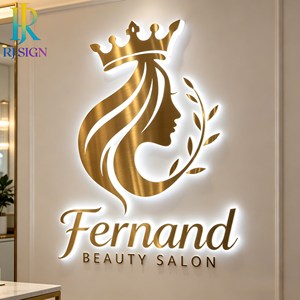 Letrero Acrílico 3D Personalizado <span class=keywords><strong>con</strong></span> Retroiluminación LED Dorada, <span class=keywords><strong>Letras</strong></span> de Metal Espejo Pulido para Negocios, Salones de Belleza y SPA - Product Image 1