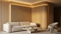 Panel Dinding MDF Bergelombang 2745mm dan 3050mm untuk Dekorasi Interior, Ubin Dinding 3D Bertekstur Kayu Coklat