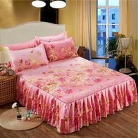 Ensemble de jupes de lit double couche, couvre-lit imprimé floral, drap de lit bilatéral, jupe de lit