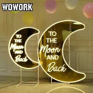 2024 WOWORK fushun ha portato la decorazione della festa di nozze in stile alla luna e le luci dell'insegna al neon posteriore sono per le forniture per eventi
