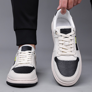 Wokrey Men's Genuine <b>Leather</b> Casual <b>Sneakers</b> Round Toe Breathable Rubber Outsole Summer Lace-up Fashion Shoes - Product Image 3