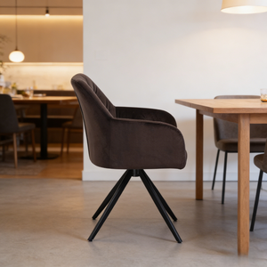 Silla de Comedor Moderna al por Mayor, Sillón Tapizado en Terciopelo con Respaldo Acolchado y Patas de Metal Negro para Restaurante - Product Image 3