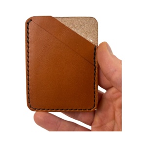 Vintage Short Genuine Leather <b>Wallet</b> with Thread Pattern Open Closure Cotton Lining Anti-Theft Unisex Slim Design - Product Image 4