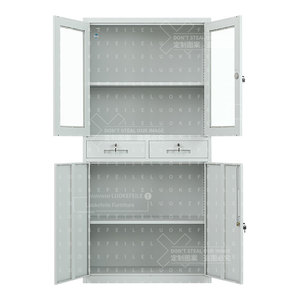 조정 가능한 선반 <span class=keywords><strong>2</strong></span> 더블 스윙 유리 반 보관 가구 홈 오피스 금속 스틸 도어 파일 캐비닛 두 개의 중간 서랍 - Product Image 3