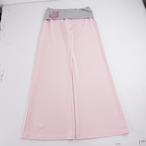 Pantalones Y2K de pierna recta con cintura plegable para mujer, con pedrería floral, bloques de color, ajuste holgado, de punto, estilo casual urbano - Product Image 2