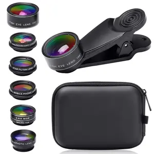 High Quality Cell Phone 15X Macro 0.63X Super Wide Angle 7 In 1 Clip-on Fish Eye Mobile Phone Camera Lens Kit