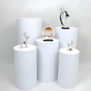 Housse de base cylindrique en tissu métallique <span class=keywords><strong>brillant</strong></span> en gros - Bleu argenté élastique pour la décoration de table de réception de mariage - Product Image 3