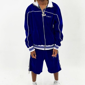 Fabricant de vêtements, veste et short en velours réfléchissant de haute qualité, sur mesure, pour hommes, ensembles de jogging deux pièces - Product Image 5