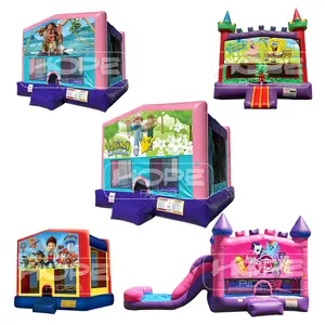 Commercial grade PVC jumping bouncer bounce house cartoon themed banner bouncy castle for sale