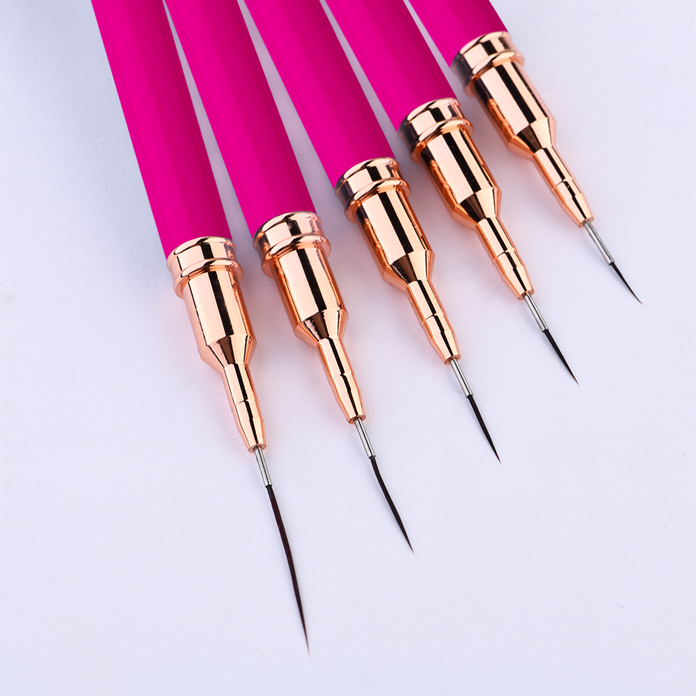 Лидер продаж на Amazon, тонкие кисти для дизайна ногтей, 5 шт., горячий розовый/градиентный зеленый металлический длинный вкладыш, кисть для подводки ногтей 5/9/12/20/25 мм