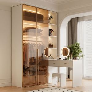 Armario Moderno de Lujo con Puerta de Cristal, Barra para Colgar, Estantes y Cajones - Almacenamiento Ecológico para Dormitorios de Hoteles - Product Image 4