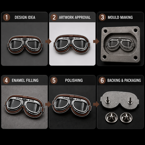 Broche en émail personnalisée style lunettes d'aviateur vintage, badge métallique rétro steampunk, bijou, vente en gros, usine OEM ODM, cadeau promotionnel - Product Image 2
