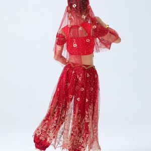 Costume de danse du ventre à paillettes Costume de danse indienne Halloween Wear Carnaval Sets Princess <span class=keywords><strong>Jasmine</strong></span> Performance Outfits - Product Image 4