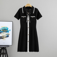 Robe chic et élégante décontractée à col polo, à manches courtes, en viscose, coupe trapèze, printemps/été, tricot pour femmes