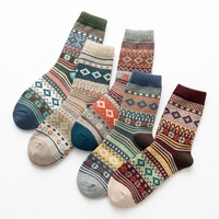 Herbst Winter Vintage Bohemian Geometrische Jacquard Wadenlange Socken