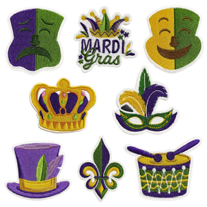 Patchs brodés thermocollants multicolores, motifs couronne, masque, Joker, sourire, personnalisables et flexibles, pour carnaval et Mardi Gras - Product Image 1