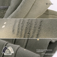 Sweat à capuche effet peinture éclaboussée et délavée par pulvérisation, 350g, doublure polaire, épaules tombantes, coupe ample, style urbain