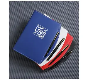 Grosir Notebook PU Ukuran A5 dengan Pemegang Pena Logo Kustom Notebook Bisnis Kulit PU dengan Pena