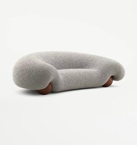 Conjunto minimalista de sofá color crema con patas de madera maciza, tela Boucle Sherpa de Cachemira gris negro, sofá moderno, muebles de sala de estar - Product Image 3