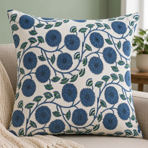 Fundas de Cojín de Lona de Algodón con Estampado Floral Cuadrado Azul, Hechas a Mano, para Decoración del Hogar y Sala de Estar - Product Image 3